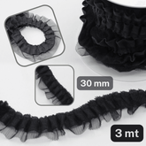 Black Cotton & Tulle Plissé 30mm - 3 meters - Made in Italy - ACCESSOIRES LEDUC BV